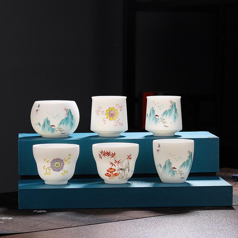 

Dehua suet jade white porcelain high-end hand-painted master cup gift points exchange gift ceramic tea set tea cup