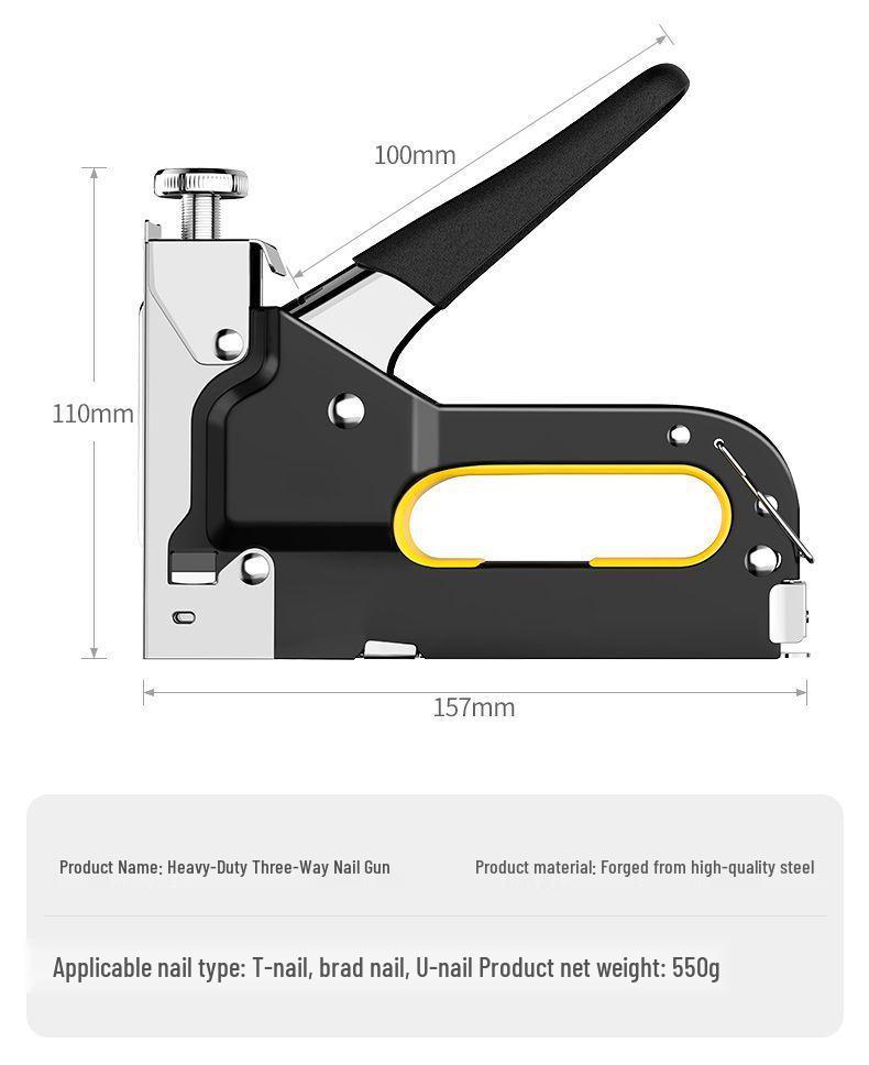 Three-in-One Handheld Woodworking Staple and Brad Nailer for Cabinets and Sofas