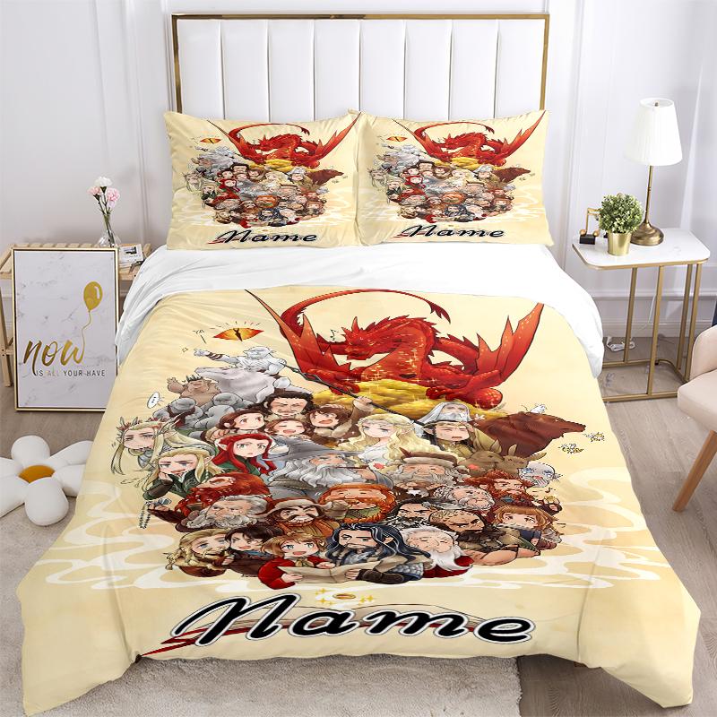 Custom Textile Golden Bedding 3 Piece Set HD Print Duvet Cover Pillowcases for Teens Adult Bedroom Decoration