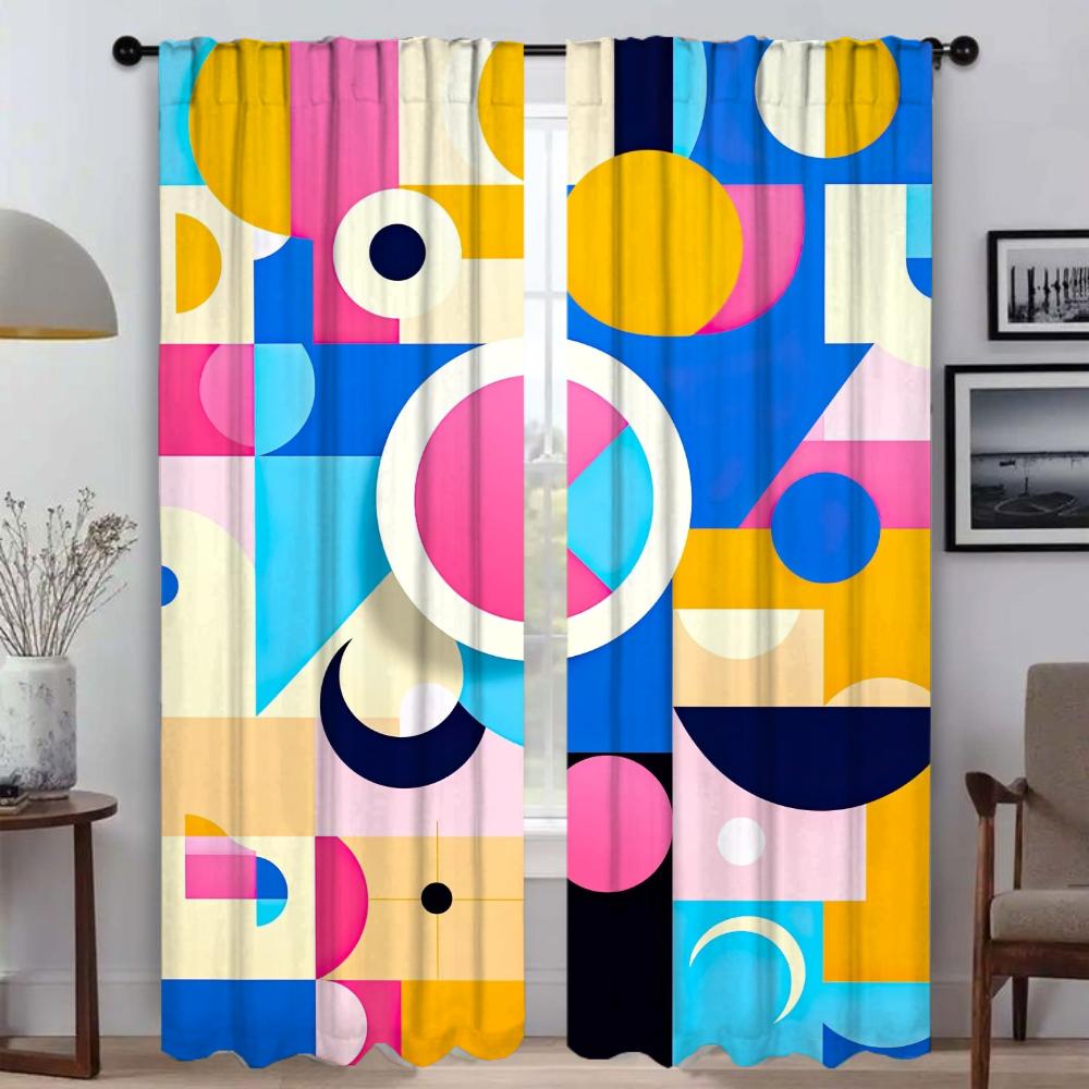 Set aus 2 modernen Memphis-Geometrie-Wohnzimmergardinen Kamera-Jalousien Trennvorhang Heiminterieur Kinder Verdunkelnd Polyester Ideal zum Sitzen