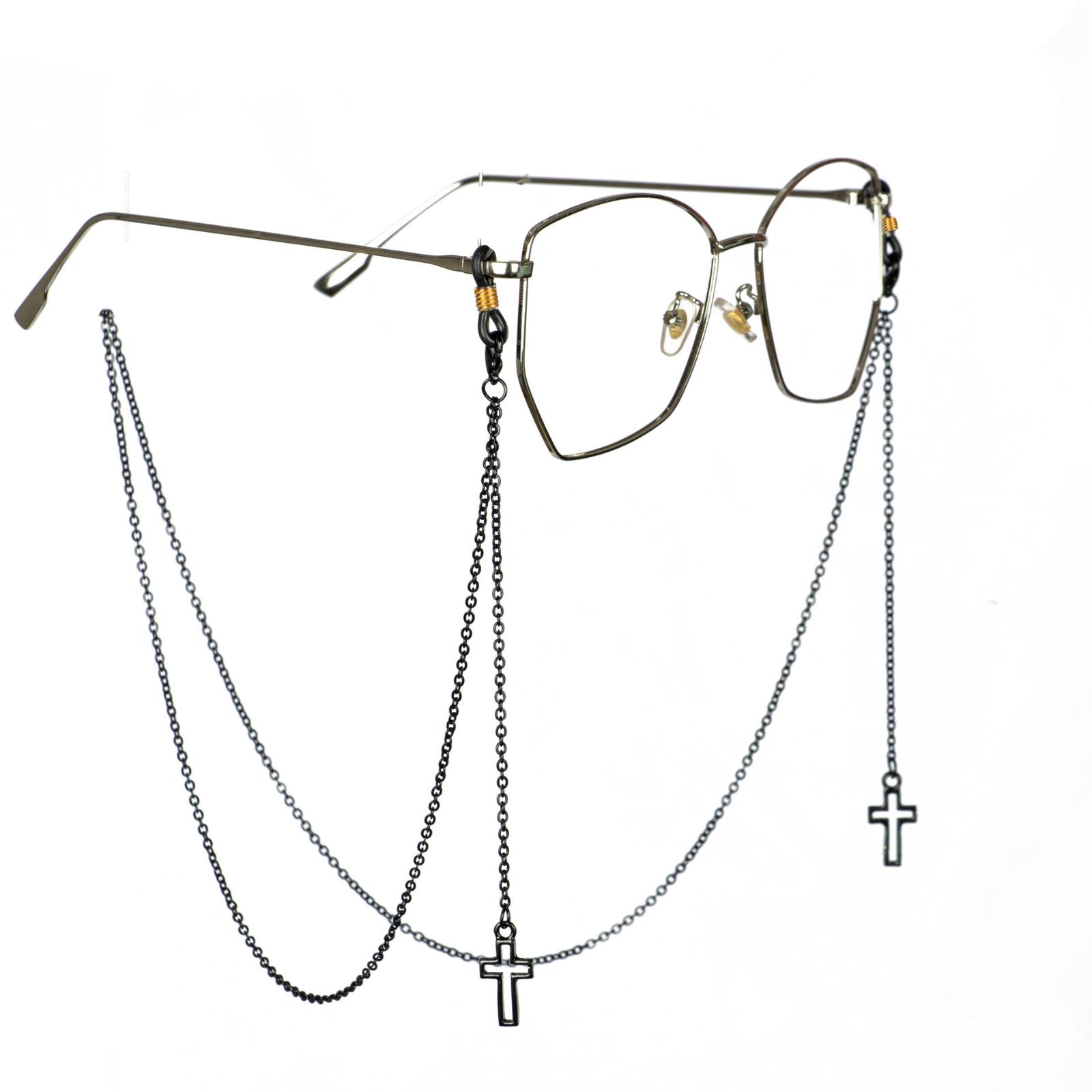 

Eyeglass Chain with Hollow Cross Pendant Decorative Eyewear Retainer Necklace Non Slip Glasses Holder Strap for Daily Use One Size