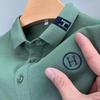 Men's Summer Short Sleeve Embroidered Polo Shirt, Turn-Down Collar, Plus Size, Solid Color