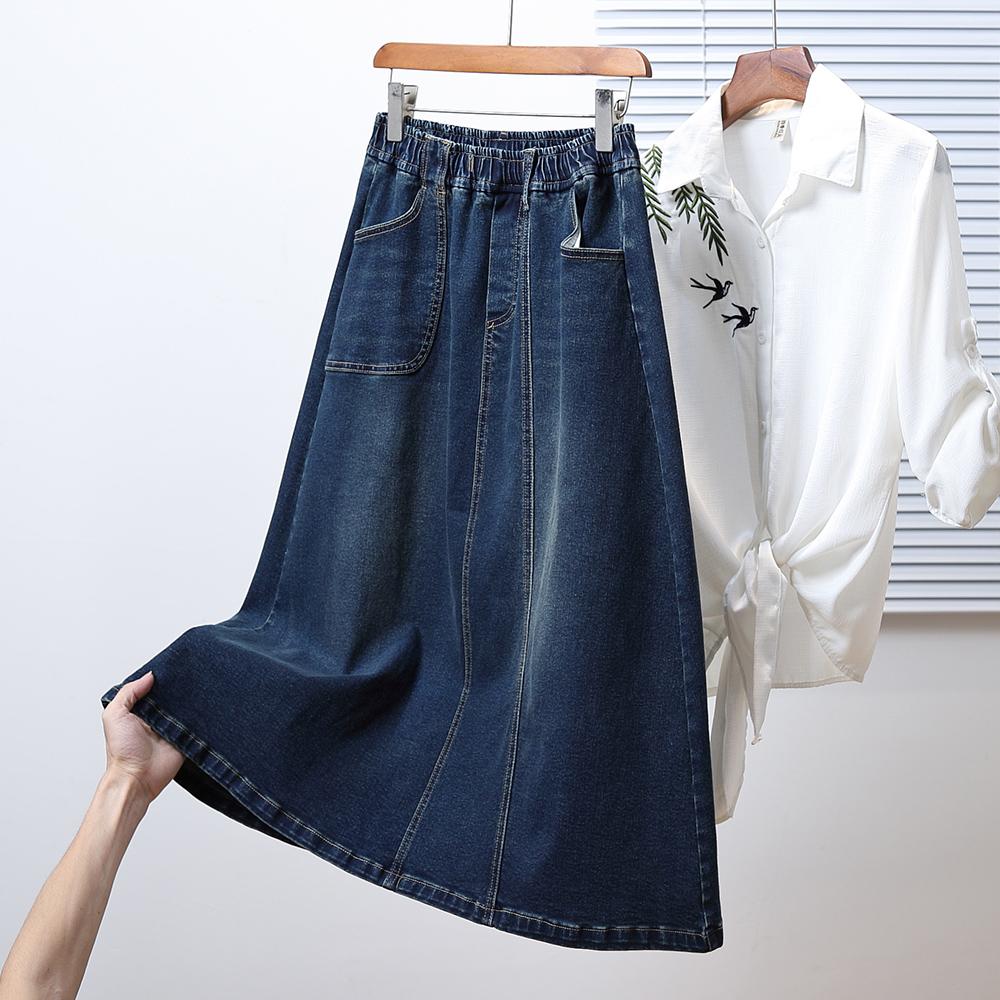 Dimanaf 2025 Plus Size Summer Elastic Denim Skirts Women Fashion Loose A-Line Skirt High Waist Vintage
