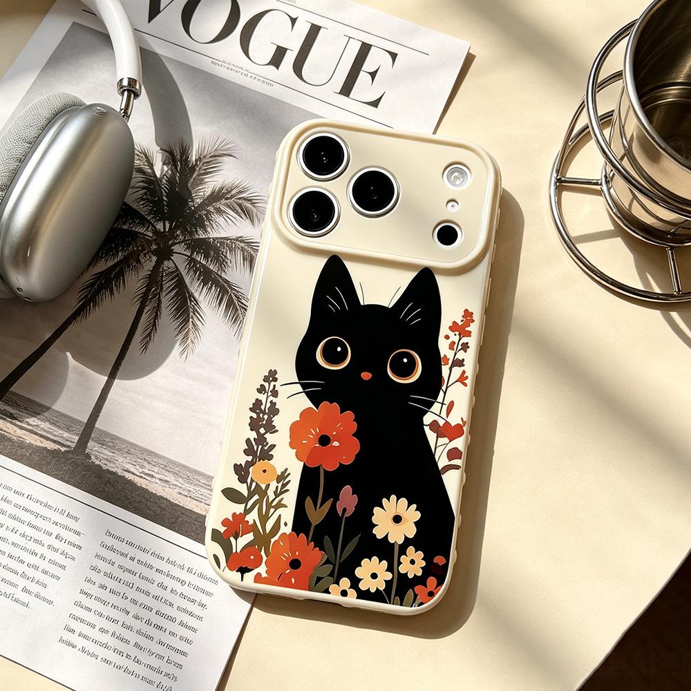 Black cat Huahua is suitable for anti-drop niche iPhone17Pro mobile phone case, new Apple 17/15 protective case silicone.