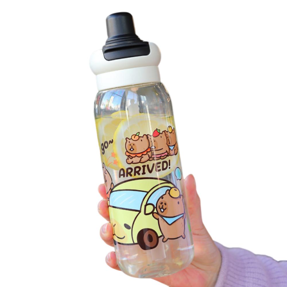

Cartoon Capybara Water Bottles 750ml Portable Straw Cup Drinkware Sport Water Bottle Summer чёрный