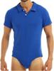 Mens Short Sleeve Turn-Down Collar Shirt One-Piece Leotard Bodysuit Romper Press Button Crotch Pajamas