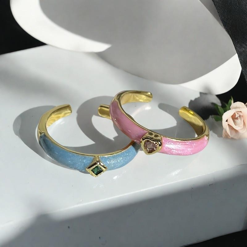 Cream Sea Blue Oil Drop Pink Enamel Love Zir*****Pen Ring Niche High-End Temperament Light Luxury Ring Woman