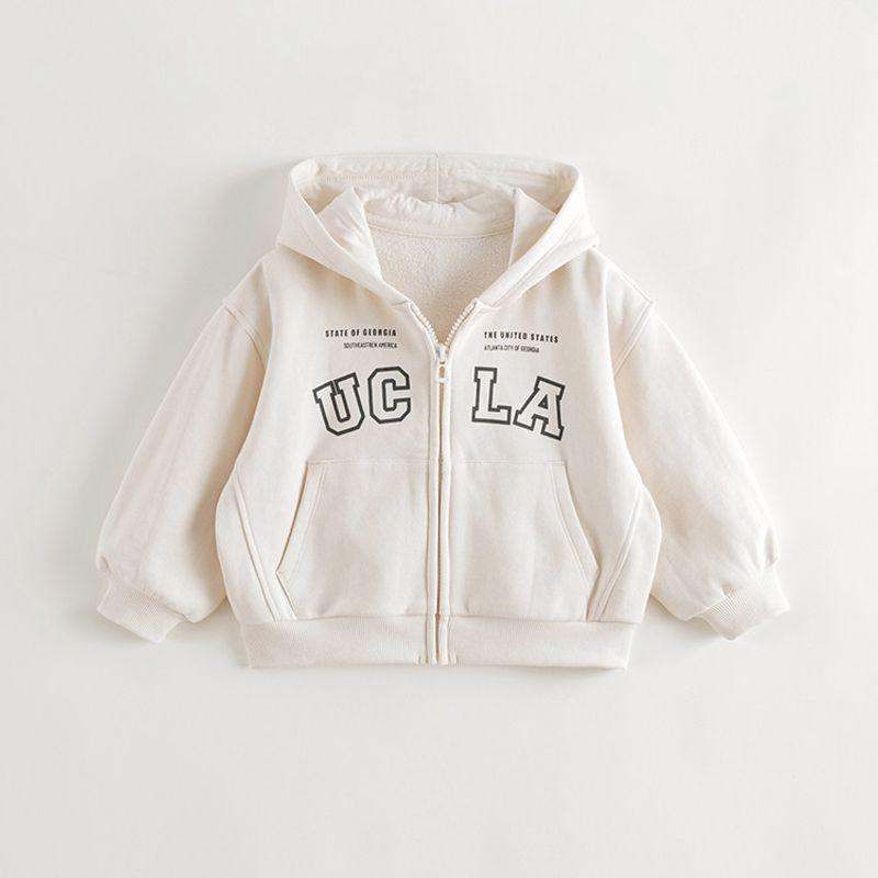 Mark Jenny Boys  American College Style Casual Hooded Jacket Children s Sweatshirt 2025 Spring and Autumn Top 241292 Milk Rice 120