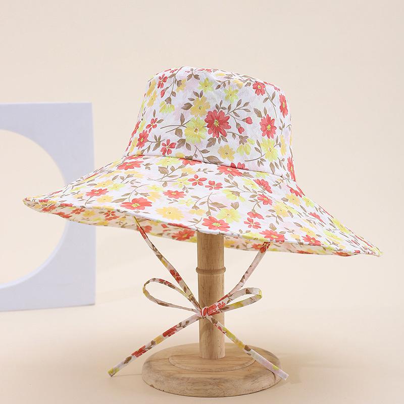 Women's Spring Summer Flower Print Bucket Hat Foldable Sunshade Casual Korean Style Outdoor Sun Hat Cloth Sunhat