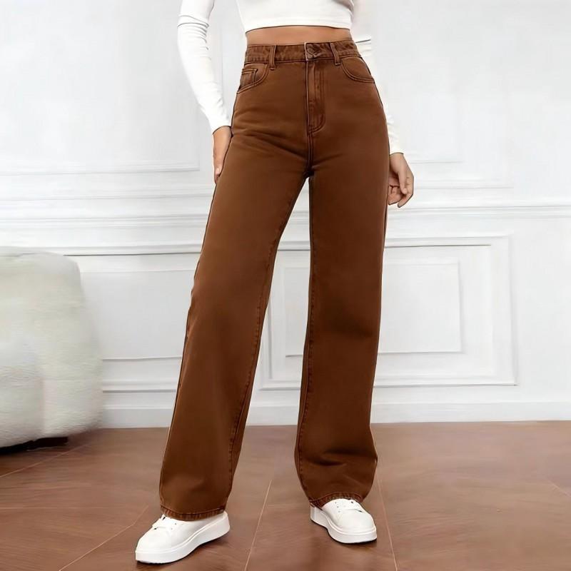 High Waist Wide Leg Straight Cut Jeans Women Loose Fit Cotton Denim Pants Plus Size