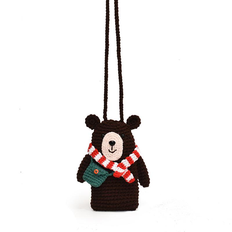 

Knit Cute Bear Sling Bag For Kids Ideal For Daily Wear With Charming Cartoon Design Animal темно-коричневого