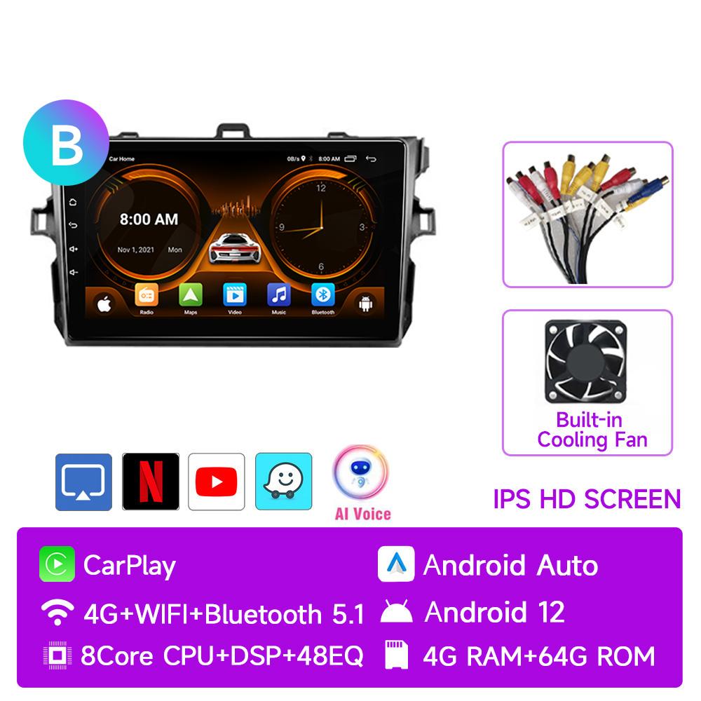 JIUYIN 9" Android 12 Carplay Car Stereo Radio for Toyota Corolla E140 E150 2006 - 2012 Multimedia Player 2 Din GPS DVD Speakers