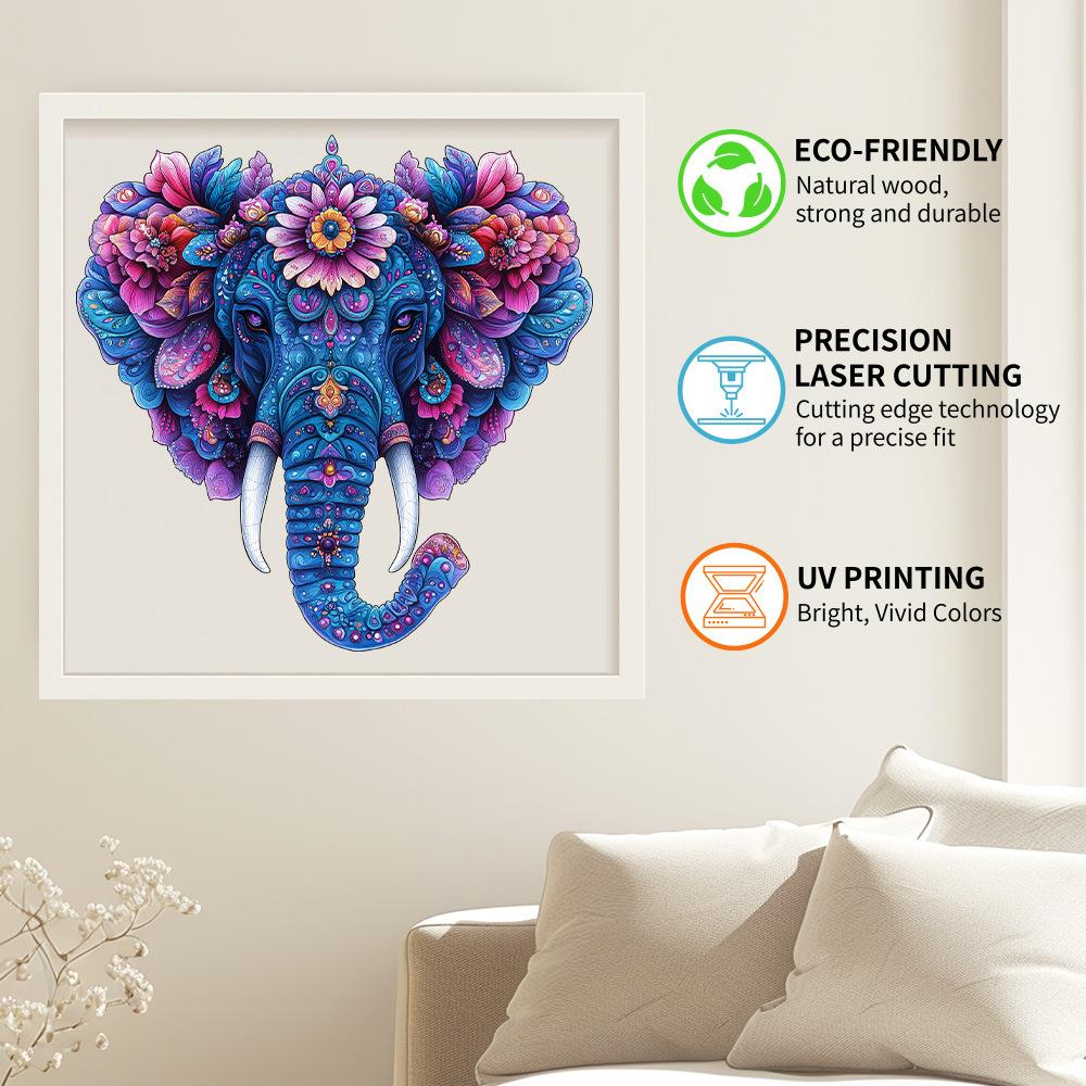 Elephant With Flowers Wooden Puzzle Irregular Small Animal Pieces Flat Wooden Puzzle