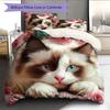 Ragdoll Cat and Rose Pattern Bedding Home Decoration Birthday Gift (1 * Duvet Cover + 2 * Pillowcase, Without Core)