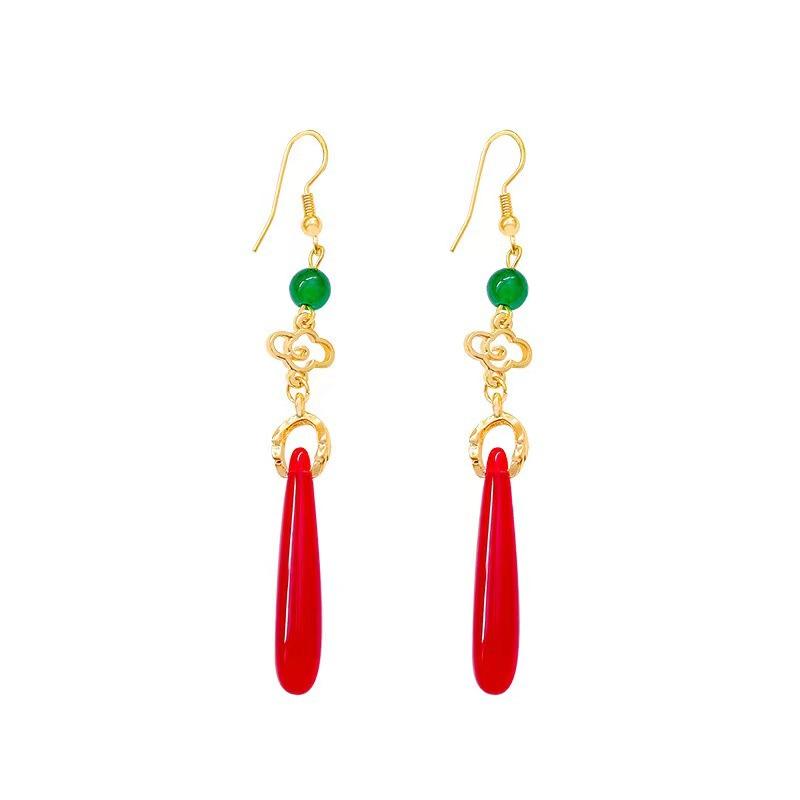 Nouvelles Boucles d'Oreilles Goutte d'Eau Nuage Auspicieux Style Chinois Ancien Rouge Toast Style National Boucles d'Oreilles Crochets d'Oreilles Rétro Qipao Boucles d'Oreilles Premium