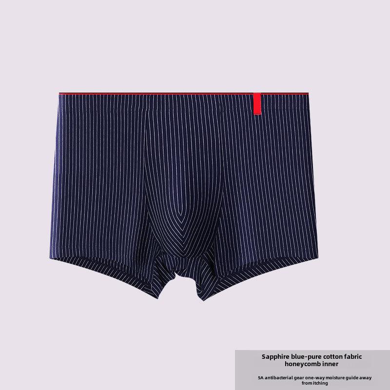Men's Plus Size Antibacterial Cotton Striped Boxer Briefs