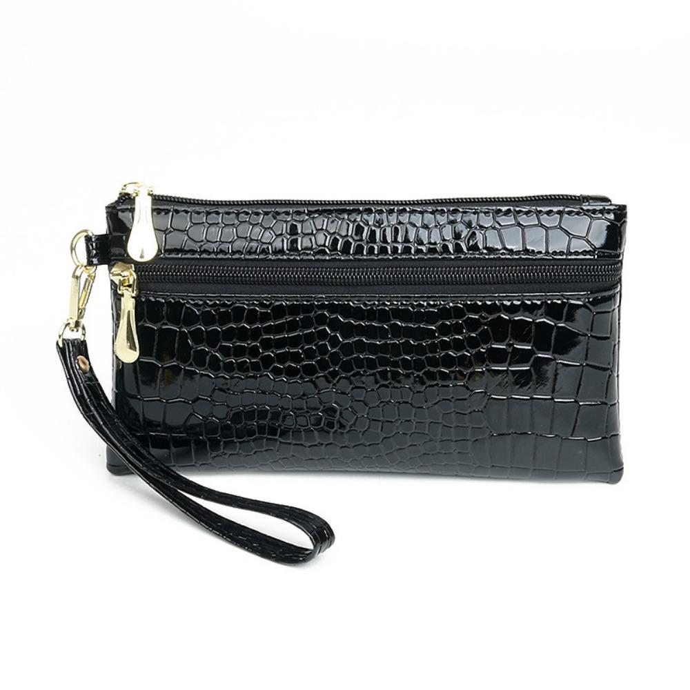 Portable PU Leather Women Long Wallets Stone Grain Double Zipper Coin Purse Hand-held Phone Bag Lady Purses