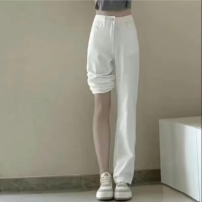 Black high-waisted straight jeans women's spring clothes new thin small drape wide legs mopping long pants