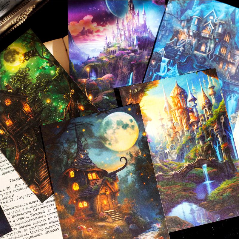 Retro Fantasy Forest Elf Hut Journal Background Paper - 30 Dreamy Sheets
