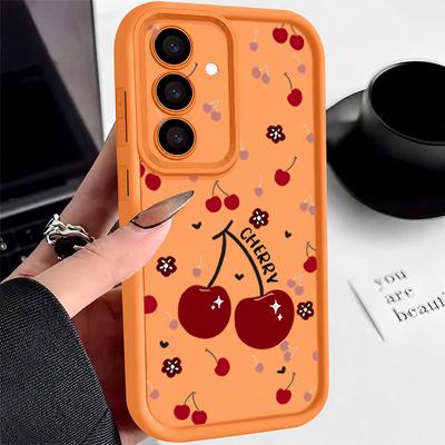 Red Cherry Print Lens Protection Soft Case For Samsung S25 S26 Ultra S24 FE S23 Plus A16 A56 A36 A55 A26 A25 A15 A35 A54 A17 A27 A37 A57 Phone Cover