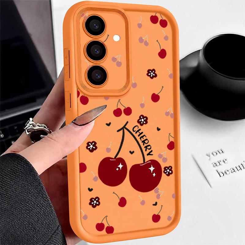 Red Cherry Print Lens Protection Soft Case For Samsung S25 S26 Ultra S24 FE S23 Plus A16 A56 A36 A55 A26 A25 A15 A35 A54 A17 A27 A37 A57 Phone Cover