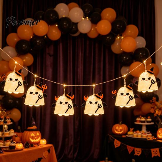 Scary Bat Wing Ghost Accents Halloween String Lights, Fabric Witch Hat Devil LED Hanging Funny Horror Theme Party Supplies Decor for Party,
