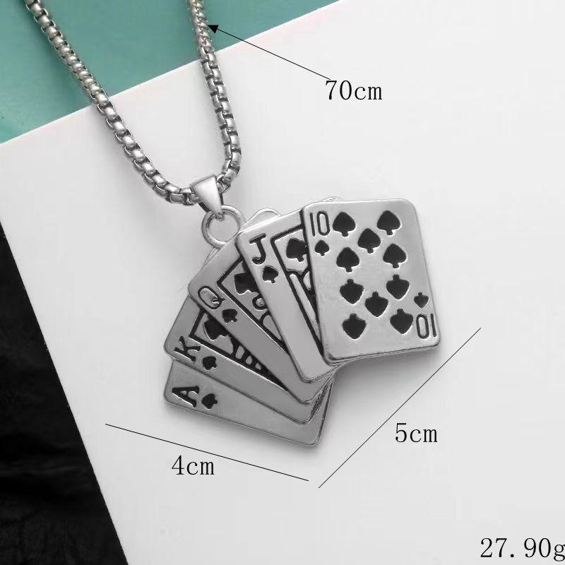 Retro Playing Card Hip-Hop Necklace for Men & Couples - Diamond-Studded Straight Flush Chain