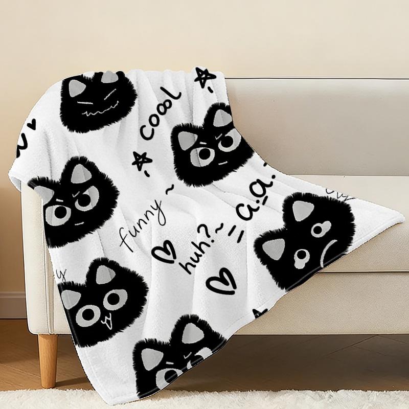 Lightweight Cartoon Cat Flannel Blanket – Soft, Warm, Skin-Friendly, Versatile for Home & Car, Ideal for Christmas, Halloween & Daily Leisure Use
