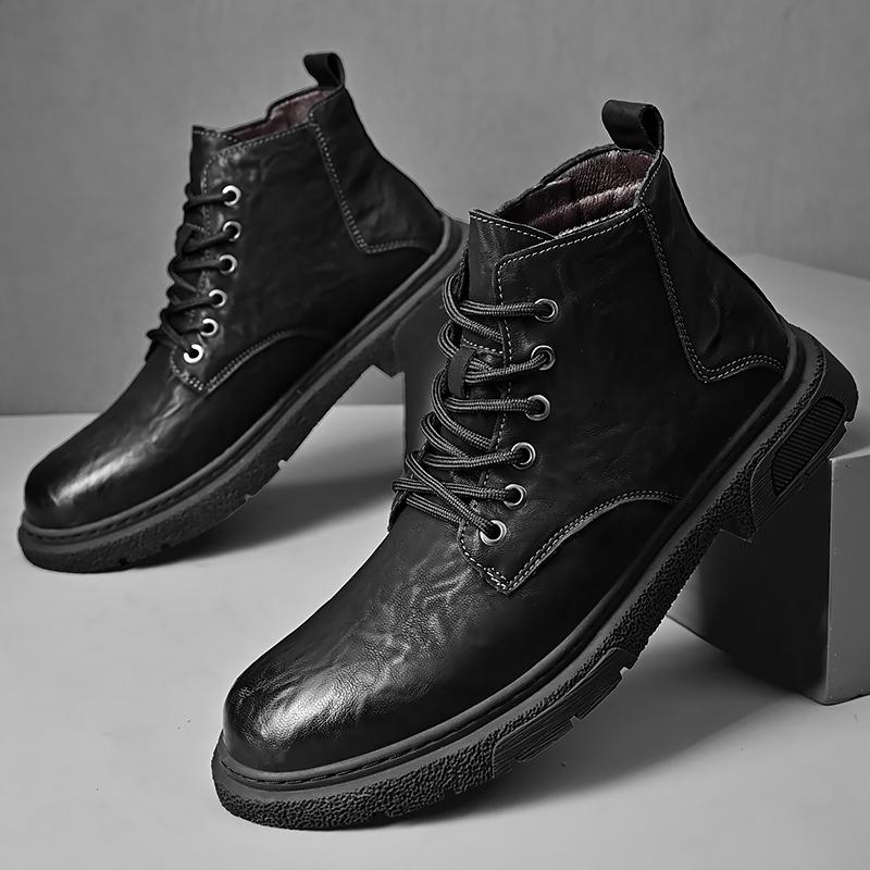 Classic Men's Work Boots for Autumn Winter Retro Brown High Top Shoes Men's Genuine Leather Business Shoes Casual Lace Up