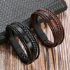 Black Matte Magnet Buckle Mens Bracelet Hip Hop Multi-layer Woven Leather Wristband for Male Jewelry