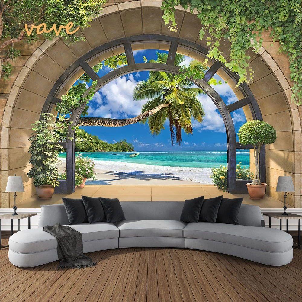 Tapestry Turquoise Sea and Beach in a Cave 75x100