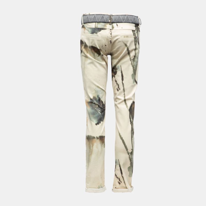 Pantalon taille basse imprimé aquarelle avec ceinture en tissu Femme PLEASE