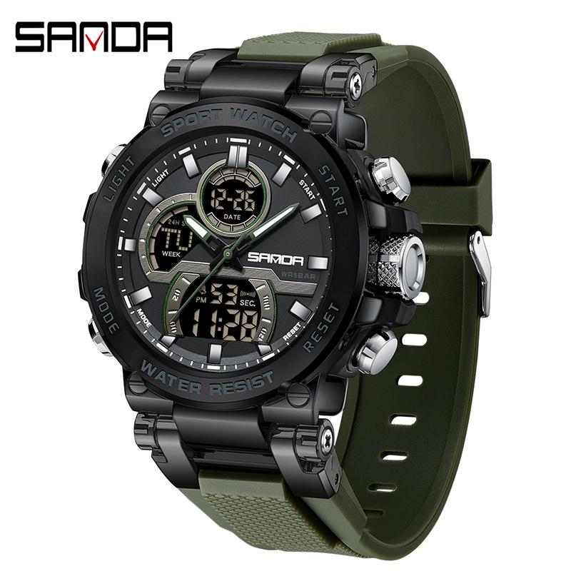 SANDA Men s Outdoor Sports Electronic Watch - Dual Display, Luminous, Waterproof, with Alarm Clock