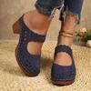 Women's Summer New Large Size Women's Sandals Retro Block Heel Slippers Large Size Cutout Wedge Sandals
