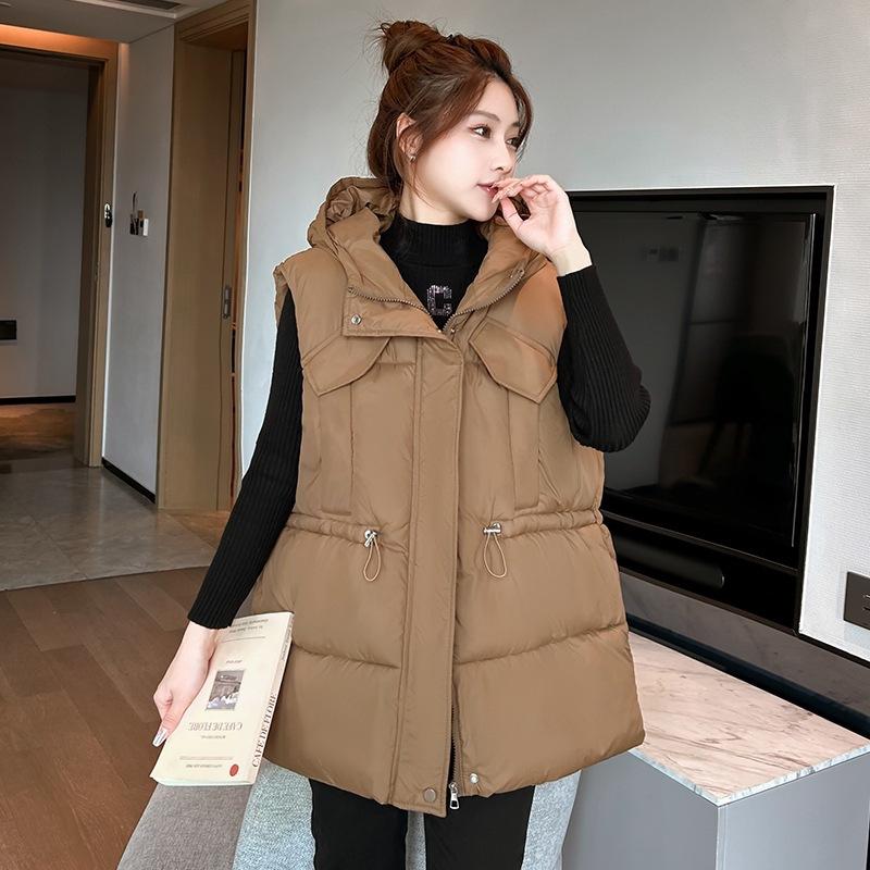 Chinese Opera Cotton Vest Women's Loose New Autumn and Winter Down Cotton Vest Vest Loose Vest Cotton Vest Vest Hooded