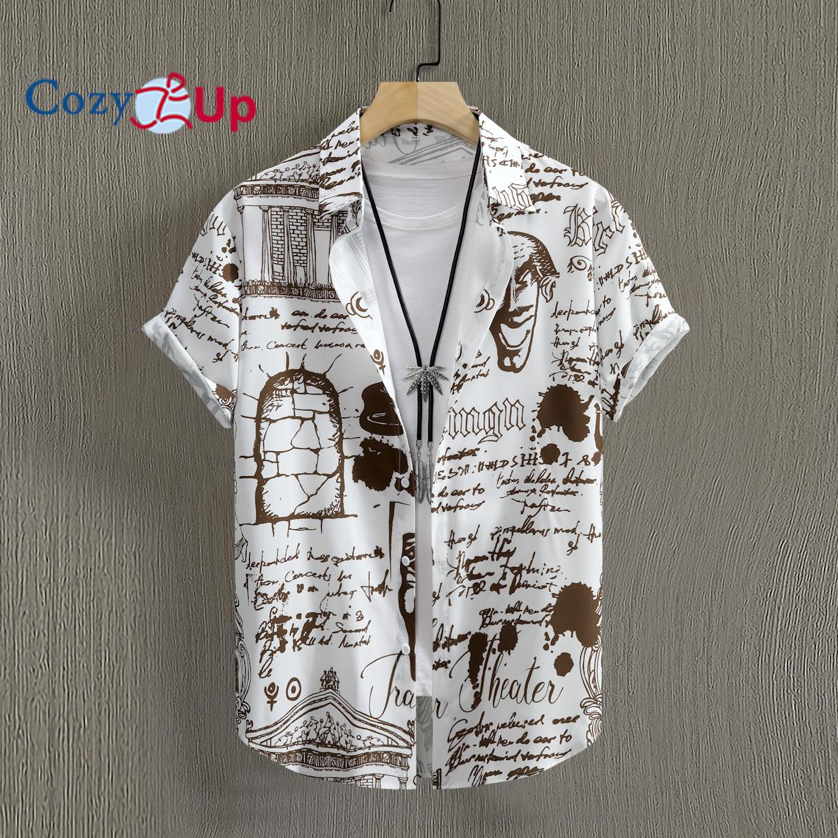 

Рубашка с принтом в стиле ретро, ​​мужская рубашка с короткими рукавами для мужчин, летняя рубашка, крутая мягкая рубашка XXL коричневый