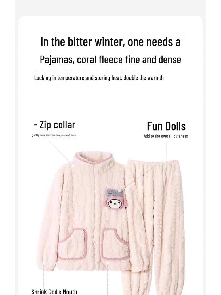 G5U Dampyjamas i korallfleece - Höst/Vinter Tecknad stil, Tjock Varm Ståkrage, Kan bäras Inomhus eller Utomhus.