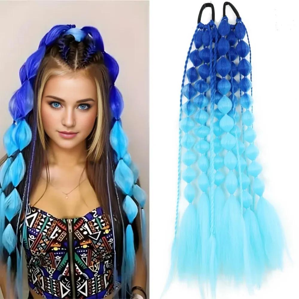 20" Colored Hair Extensions Lightweight with Hair Tie Kids Bubble Ponytail Extension Fashion Women Handmade Braided