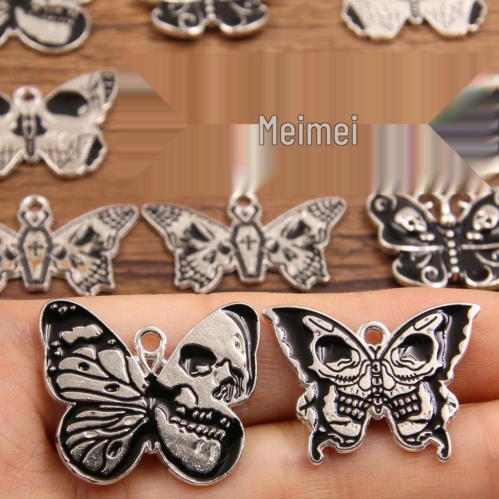 6 Styles European and American Mysterious Black Butterfly Alloy Pendant Charm