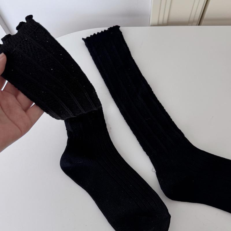 

Ажурные черные носки до середины икры в балетном стиле с отделкой ушками, милые и впитывающие пот махровые носки 1 pair чёрный