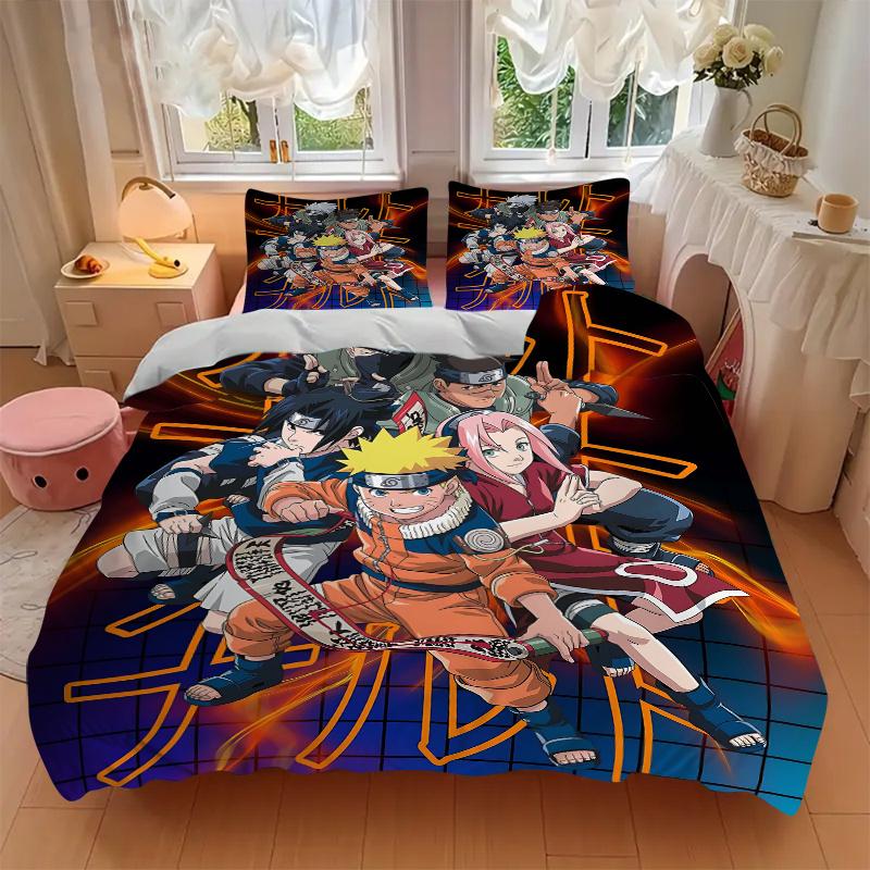 3pcs Naruto Series Bedding Set, Including 1 Quilt Cover and 2 Pillow Shams, Without Filling, Soft and Comfortable Home Bedroom Fabric, Fashi