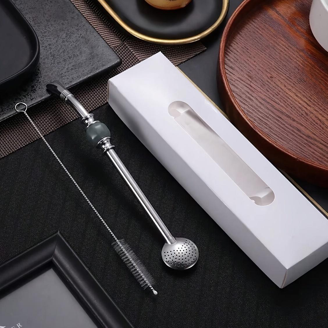 

1pc Stainless Steel Straw Spoon Mate Tea Milk Coffee Color Mixing Spoon Straw Creative Filter Scoop Drinking Spoons Filter Straw сірий