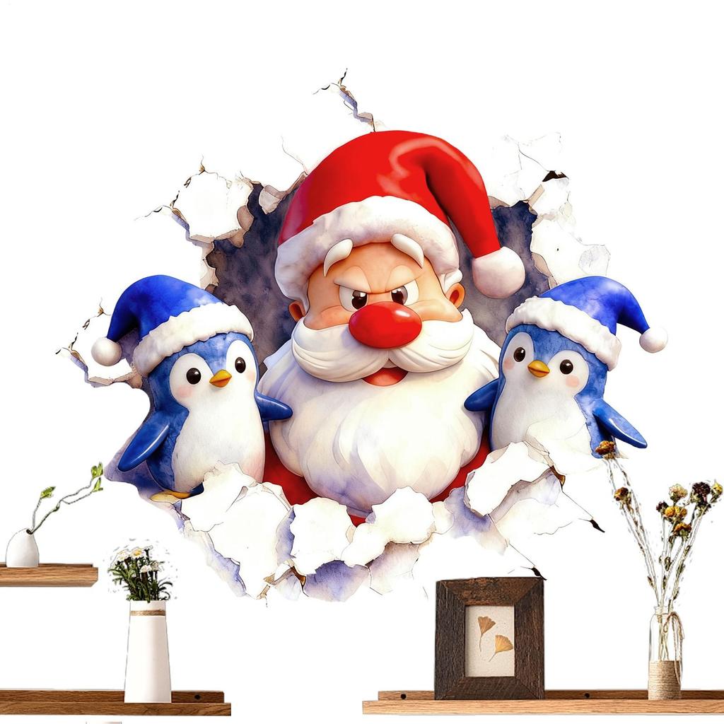 Christmas Creative Wall Stickers Cute Cartoon Santa Claus Breaking Wall Home Decor Christmas Window Wall Door Art Decorations