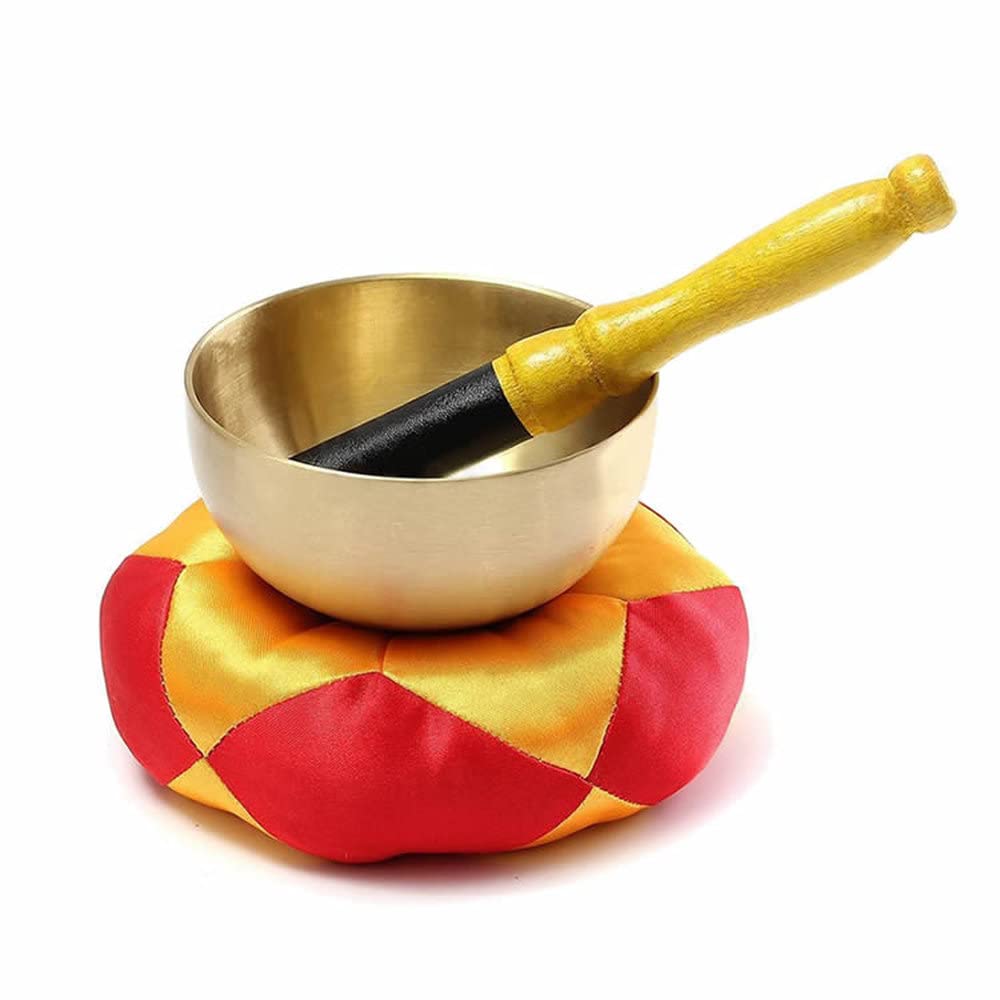 Hiro 3-Piece Orin Set (Rin, Rin-bou, and Zabuton) - 9cm Diameter (3 Sun) - Brass Bell, Ring, and Bell - Buddhist Altar Accessories - Gold Color -