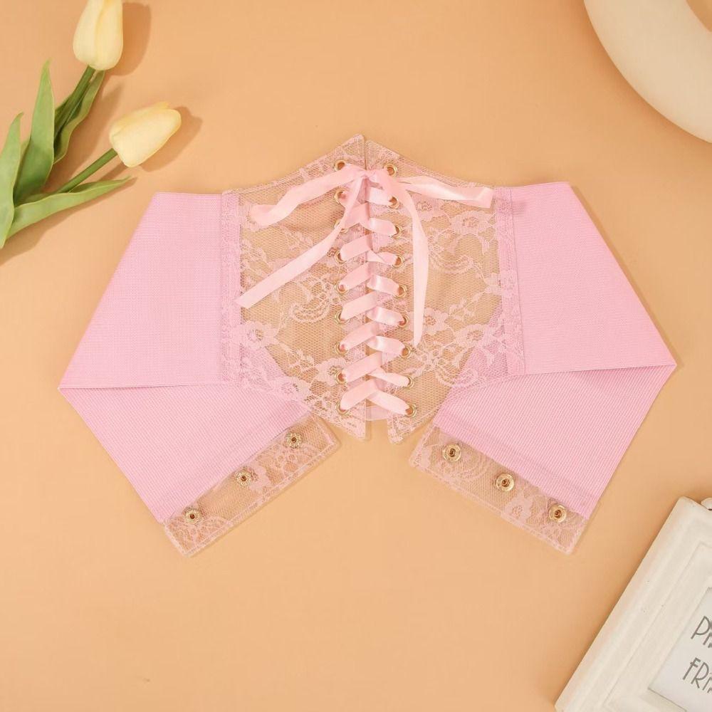 Flower Embroidery Lace-up Corset Belt Wide Lace Stretchy Elastic Slimming Body Waist Belts High Waist Transparent Lace