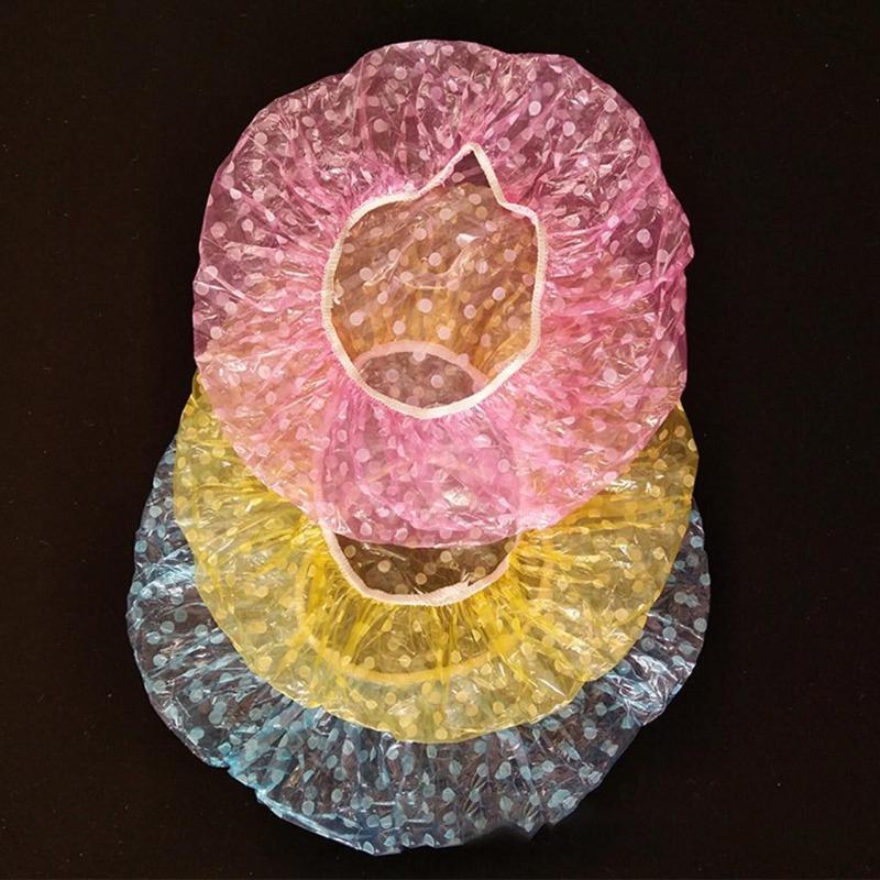 9pcs Clear Plastic Shower Caps Large Elastic Thick Bath Beanie Spa Bathing Accessory