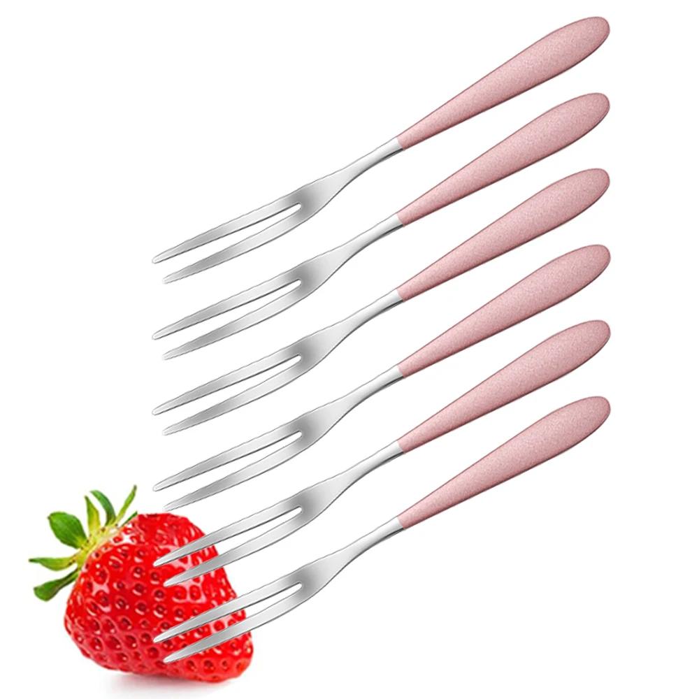 Fruit Forks Set of 6, 5.12Inch Stainless Steel Cocktail Fork Appetizer Small Forks Fruit Salad Fork for Party Hotel Restaurant