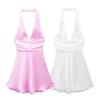 European American Women's Clothing Summer Sexy Hanging Neck Backless Silk Satin Short Dress