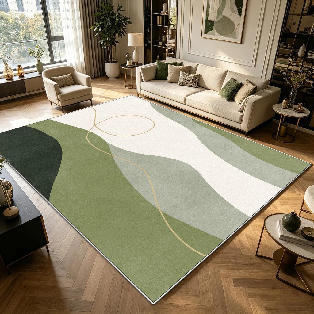 Moderner Minimalistischer Grüner Cremefarbener Abstrakter Teppich für Großes Wohnzimmer Schlafzimmer Teppiche Weich Flauschig Rutschfest Waschbar Lounge Bodenmatten