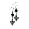 Gothic Victorian Silver Color Stainless Steel Iris Flower Filigree Black Stone Dangle Earrings for Women Halloween Party Jewelry